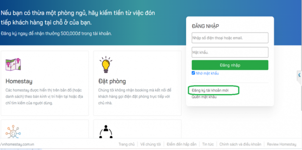 TIPS hướng dẫn tạo tải khoản đăng bài homestay, hotel, villa, resort dễ dàng trên VNHomestay.com.vn 